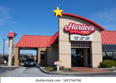 Indianapolis - Circa April 2020: Hardee's Location. Hardee's Is Offering Uber And Door Dash Delivery And Drive Thru Service During Social Distancing.