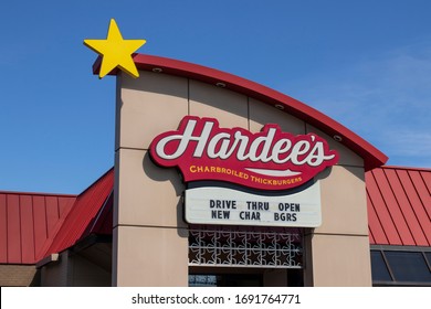 Indianapolis - Circa April 2020: Hardee's Location. Hardee's Is Offering Uber And Door Dash Delivery And Drive Thru Service During Social Distancing.