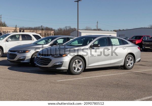 Indianapolis - Circa December 2021: Chevrolet\
Malibu display at a dealership. Chevy offers the Malibu in LS, RS\
and LT models.