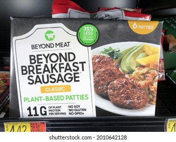 Indianapolis - Circa July 2021: Beyond Meat Beyond Breakfast Sausage Display. Beyond Meat Markets Many Plant Based And Meatless Substitute Food Products.