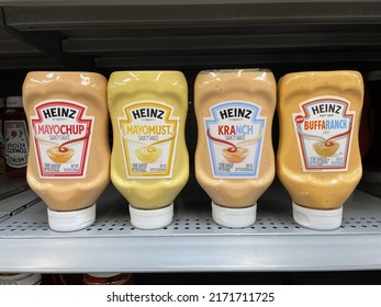 Indianapolis - Circa June 2022: Kraft Heinz MayoChup, MayoMust, KRanch And BuffaRanch Mixed Sauces By Heinz. Kraft Heinz Is The Fifth Largest Food Company In The World.