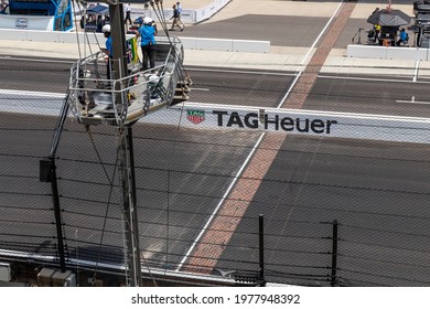 Indianapolis - Circa May 2021: The Yard Of Bricks, Start Finish Line, And Flag Stand At Indianapolis Motor Speedway. IMS Is Preparing For The Indy 500 And Brickyard 400.