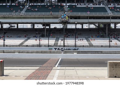 Indianapolis - Circa May 2021: The Yard Of Bricks, Start Finish Line, And Flag Stand At Indianapolis Motor Speedway. IMS Is Preparing For The Indy 500 And Brickyard 400.