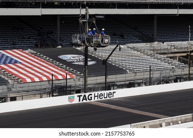 Indianapolis - Circa May 2022: The Yard Of Bricks, Start Finish Line, And Flag Stand At Indianapolis Motor Speedway. IMS Is Preparing For The Indy 500 And Brickyard 400.