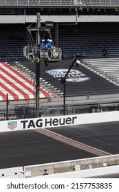 Indianapolis - Circa May 2022: The Yard Of Bricks, Start Finish Line, And Flag Stand At Indianapolis Motor Speedway. IMS Is Preparing For The Indy 500 And Brickyard 400.