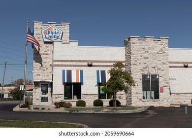 Indianapolis - Circa October 2021: White Castle Hamburger Fast Food Restaurant. White Castle Serves 2 By 2 Inch Sliders.