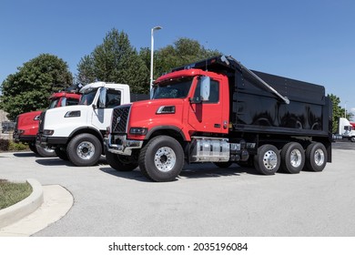 Indianapolis - Circa September 2021: Volvo VHD Vocational Trucks And Off-Highway Semi Trucks Lined Up For Sale. Volvo Is One Of The Largest Truck Manufacturers.