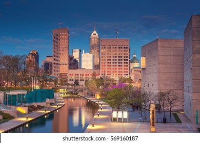 Indianapolis. Cityscape image of downtown Indianapolis, Indiana during twilight blue hour.