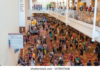 INDIANAPOLIS, INDIANA - AUGUST 18 2017: The Crowded Interior Of The Indianapolis Convention Center During The 50th Annual Gen Con Gaming Convention.