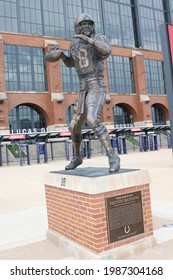 Indianapolis, Indiana May 22, 2021
Peyton Manning Statue In Front Of Lucas Oil Stadium.