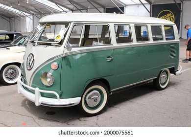 Indianapolis, Indiana May 22, 2021
A Vintgage Volkswagen Bus Popular With Young Adults In The Late 60's And 70's