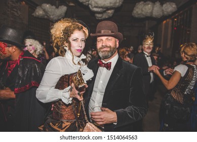 Indianapolis, Indiana / United States: October 21st, 2017. A Couple Enjoys The Irvington Masquerade Ball. 