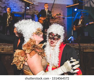 Indianapolis, Indiana / United States: October 21st, 2017. A Couple Enjoys A Dance At The Irvington Masquerade Ball.