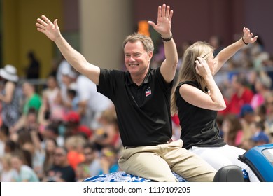 Indianapolis, Indiana, USA - May 26, 2018,  The Mayor Joe Hogsett  On A Car Going Down The Road At The Indy 500 Parade