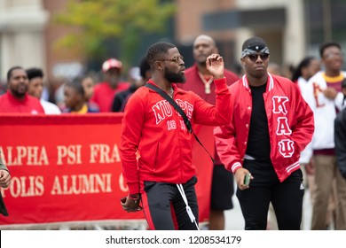 Indianapolis, Indiana, USA - September 22, 2018: The Circle City Classic Parade, Members Of The Kappa Alpha Psi Fraternity Dancing During The Parade