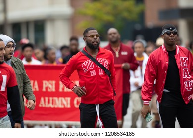 Indianapolis, Indiana, USA - September 22, 2018: The Circle City Classic Parade, Members Of The Kappa Alpha Psi Fraternity Dancing During The Parade