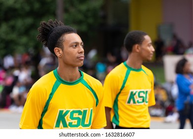 Indianapolis, Indiana, USA - September 28, 2019: The Circle City Classic Parade, Members Of The Thorobred Marching Band From The Kentucky State University, Performing At The Parade