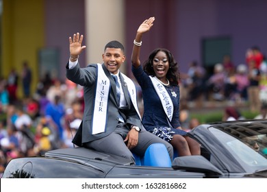 Indianapolis, Indiana, USA - September 28, 2019: The Circle City Classic Parade, Miss And Mr Jackson State University Going Down Pennsylvania Street  During The Parade