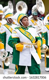 Indianapolis, Indiana, USA - September 28, 2019: The Circle City Classic Parade, Members Of The Thorobred Marching Band From The Kentucky State University, Performing At The Parade