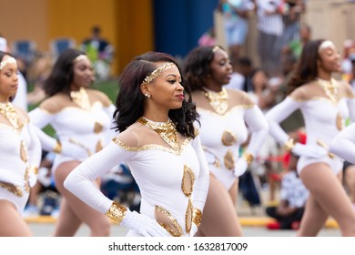 Indianapolis, Indiana, USA - September 28, 2019: The Circle City Classic Parade, Members Of The Thorobred Marching Band From The Kentucky State University, Performing At The Parade