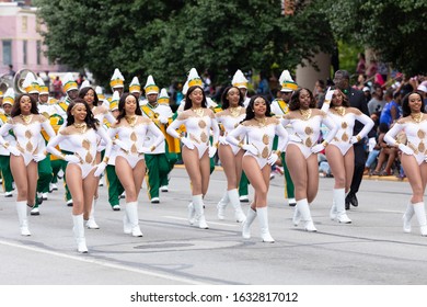 Indianapolis, Indiana, USA - September 28, 2019: The Circle City Classic Parade, Members Of The Thorobred Marching Band From The Kentucky State University, Performing At The Parade