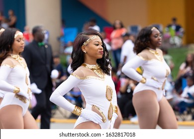 Indianapolis, Indiana, USA - September 28, 2019: The Circle City Classic Parade, Members Of The Thorobred Marching Band From The Kentucky State University, Performing At The Parade