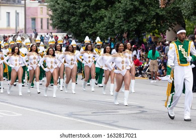 Indianapolis, Indiana, USA - September 28, 2019: The Circle City Classic Parade, Members Of The Thorobred Marching Band From The Kentucky State University, Performing At The Parade