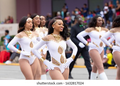 Indianapolis, Indiana, USA - September 28, 2019: The Circle City Classic Parade, Members Of The Thorobred Marching Band From The Kentucky State University, Performing At The Parade