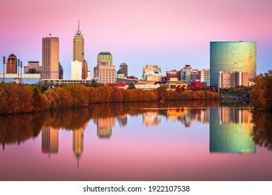 Indianapolis, Indiana, USA skyline on the White River at dusk.