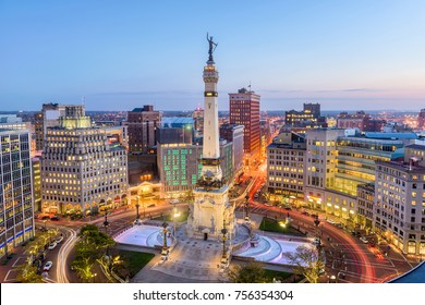 Indianapolis, Indiana, USA skyline over Monument Circle.