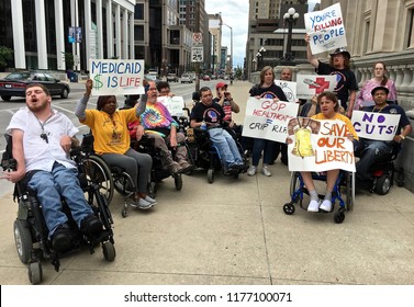 INDIANAPOLIS, IN/USA – JUNE 26, 2017: Members Of ADAPT Of Indiana Fear The Loss Of Medicaid Money Will Mean More Of Indiana's Disabled Will Have To Go Back To Living In Health Care Facilities.