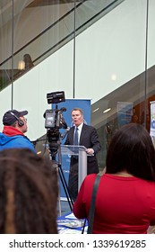 INDIANAPOLIS, IN - MARCH 2019: Mayor Joe Hogsett Delivering A Speech At The 