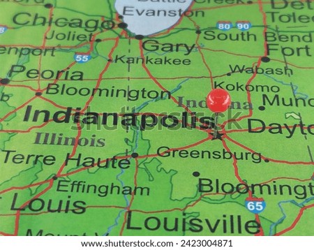 Indianapolis, IN marked by a red map tack. The City of Indianapolis is the county seat of Marion County and the capital city of the state of Indiana.