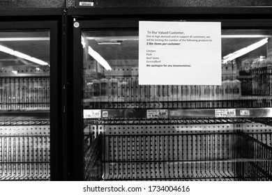 Indianapolis, IN / USA - March 14, 2020 - Empty Shelves At Kroger Due To COVID-19, Coronavirus Hoarding.