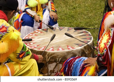 Indians Drumming At A Pow Wow