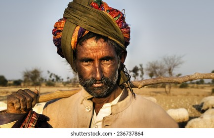 Indigenous Indian Man Herding The Sheep.