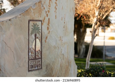 Indio, California, USA - January 1, 2021: Afternoon Sun Shines On A Park In Downtown Indio.