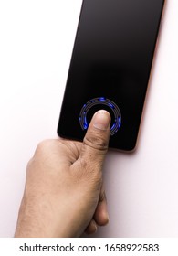 In-display fingerprint sensor of new phone stock image shot on dibrugarh assam india - 26 february 2020.