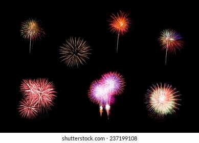 Collection Colorful Festive Eight Fireworks Exploding Stock Photo ...