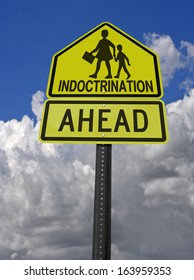 indoctrination ahead warning sign with children symbol - Shutterstock ID 163959353
