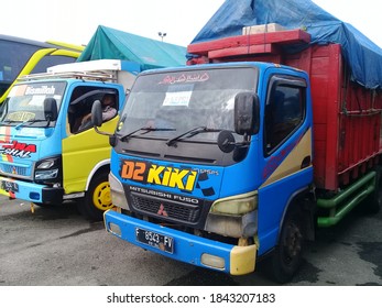 Indonesia, 28 October 2020, Dump Trucks Are Parked In The Courtyard Of The Jakarta International Expo With A Selective Focus