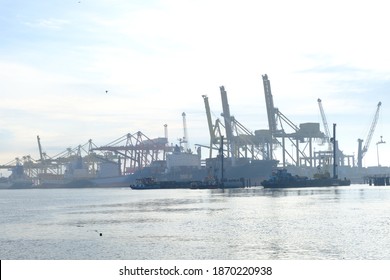 Indonesia,  Belawan - 09 October, 2020 : Loading And Unloading Activities At The Port Of Belawan, Indonesia. (noisy And Grainy Pictures)