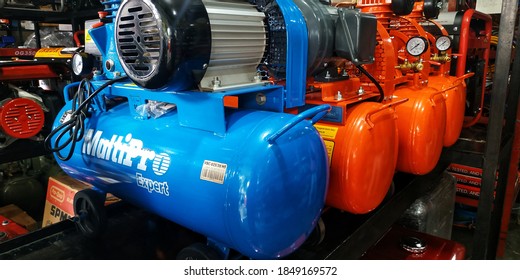 Indonesia, Central Java, 7 November 2020; Lots of closeup photos of air compressor pressure pump