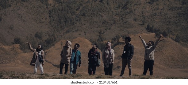 Indonesia, East Java October 2019. People Looking Up Together.