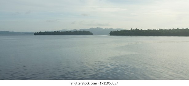 Indonesia islands: Morning Scenery of small islands in Talaud district, North Sulawesi province, taken from an Manado-Melonguane passenger motor boat
