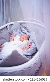 Indonesia, Makassar - October 11, 2022 : Indonesian Baby Girl Sleeping On The Bed