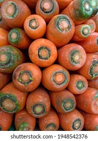 Indonesia - March 10, 2021: Piles Of Carrots Displayed In A Wet 
 Market 