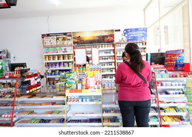 Indonesia - Oct 8, 2022 : People Queuing To Pay At The Supermarket