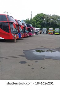 Indonesia, October 22.2020, Tourism Buses Parked In The Page Of PT.Jakarta International Expo