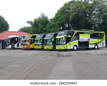 Indonesia, October 22.2020, Tourism Buses Parked In The Page Of PT.Jakarta International Expo